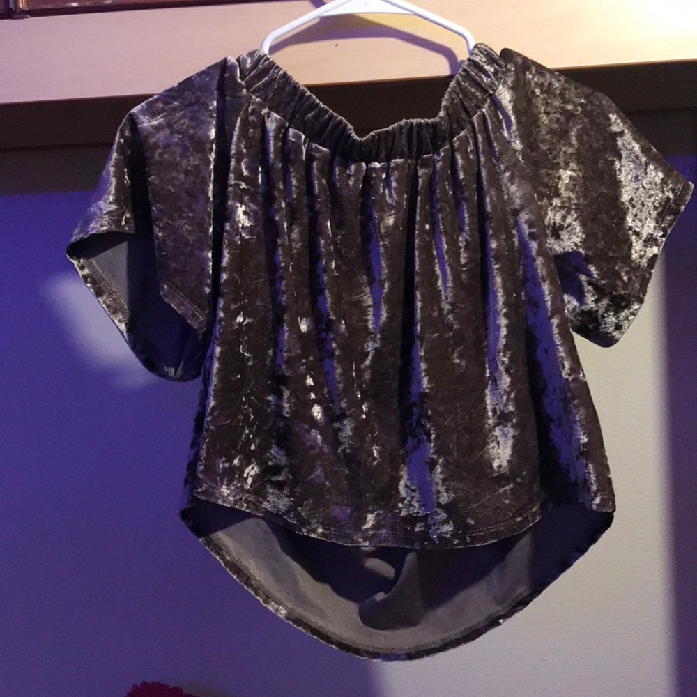 velvet rose gold/ purple off the shoulder top